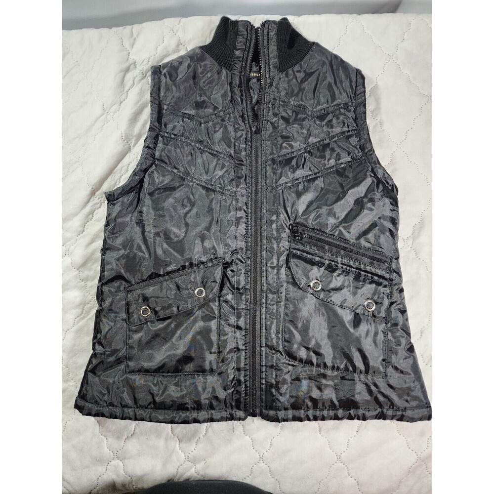 Yessica women's SMALL puffer vest Black full zip 3 pocket